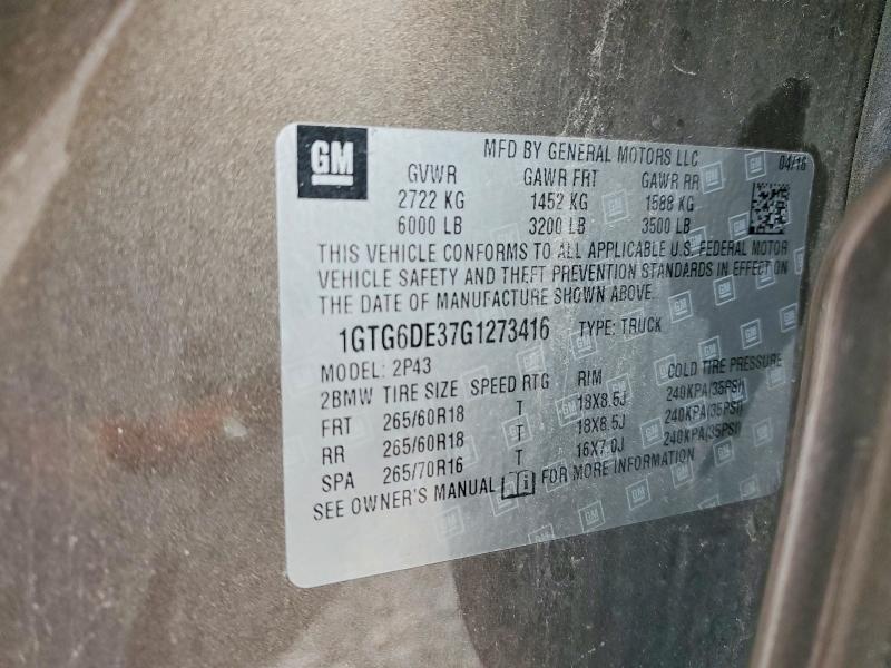Aukcja sprzedaży 2016 Gmc Canyon, vin: 1GTG6DE37G1273416, numer aukcji: 41823116