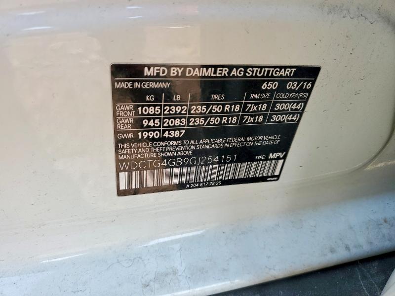 2016 Mercedes-benz Gla მანქანა იყიდება აუქციონზე, vin: WDCTG4GB9GJ254151, აუქციონის ნომერი: 41694426