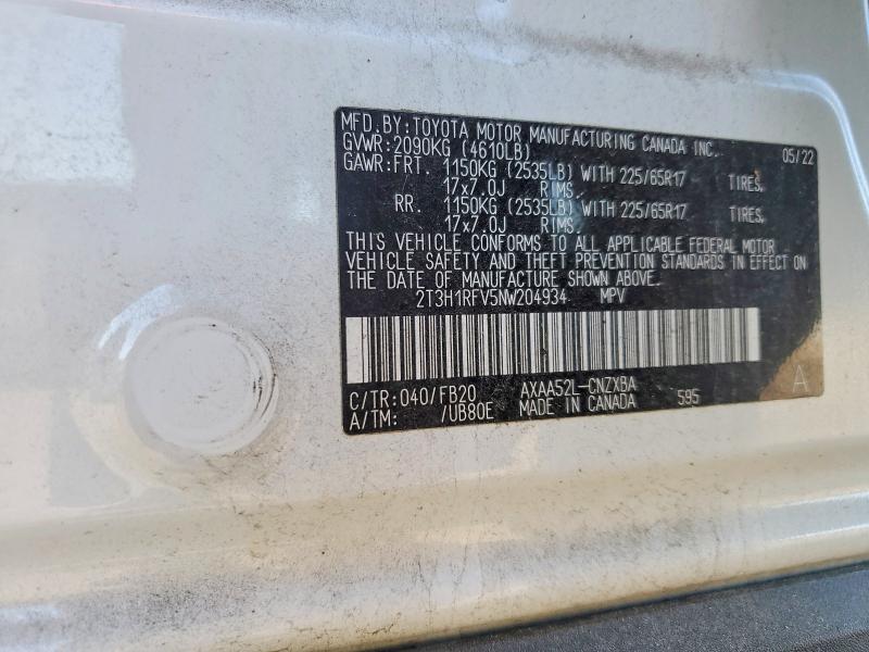 Продаж на аукціоні авто 2022 Toyt Rav4, vin: 2T3H1RFV5NW204934, номер лоту: 45505896
