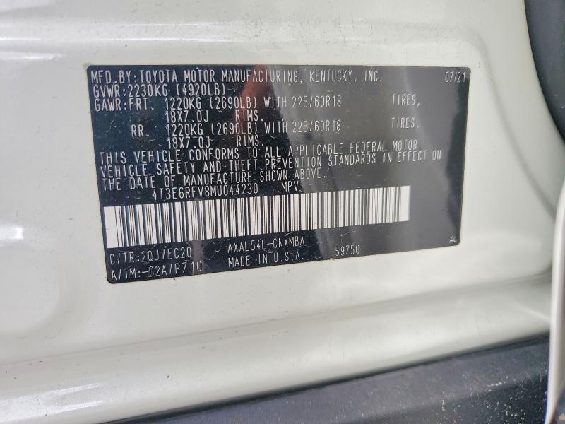 47124366 :رقم المزاد ، 4T3E6RFV8MU044230 vin ، 2021 Toyota Rav4 Hybrid مزاد بيع