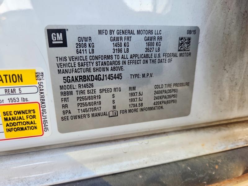 2016 Buick Enclave მანქანა იყიდება აუქციონზე, vin: 5GAKRBKD4GJ145445, აუქციონის ნომერი: 41614456