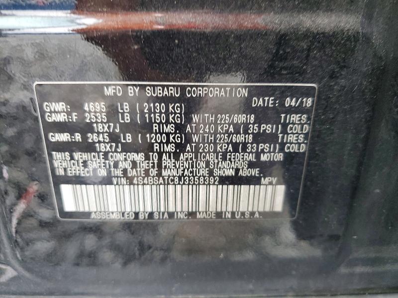 Aukcja sprzedaży 2018 Subaru Outback, vin: 4S4BSATC8J3358392, numer aukcji: 46108316