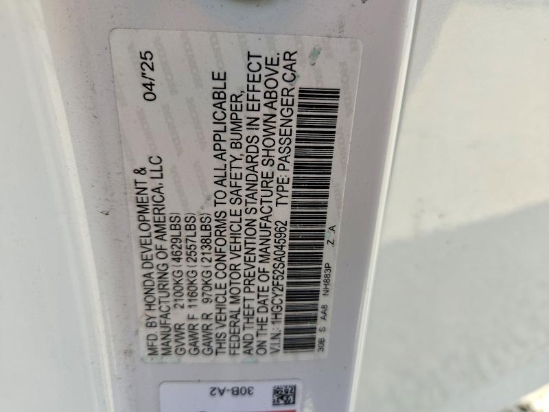 47973996 :رقم المزاد ، 1HGCY2F52SA045962 vin ، 2025 Honda Accord مزاد بيع
