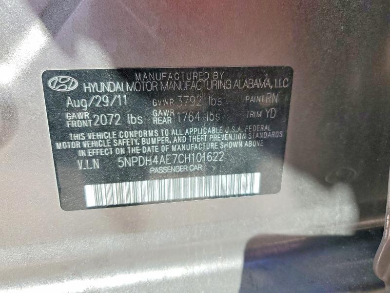 46519886 :رقم المزاد ، 5NPDH4AE7CH101622 vin ، 2012 Hyundai Elantra مزاد بيع