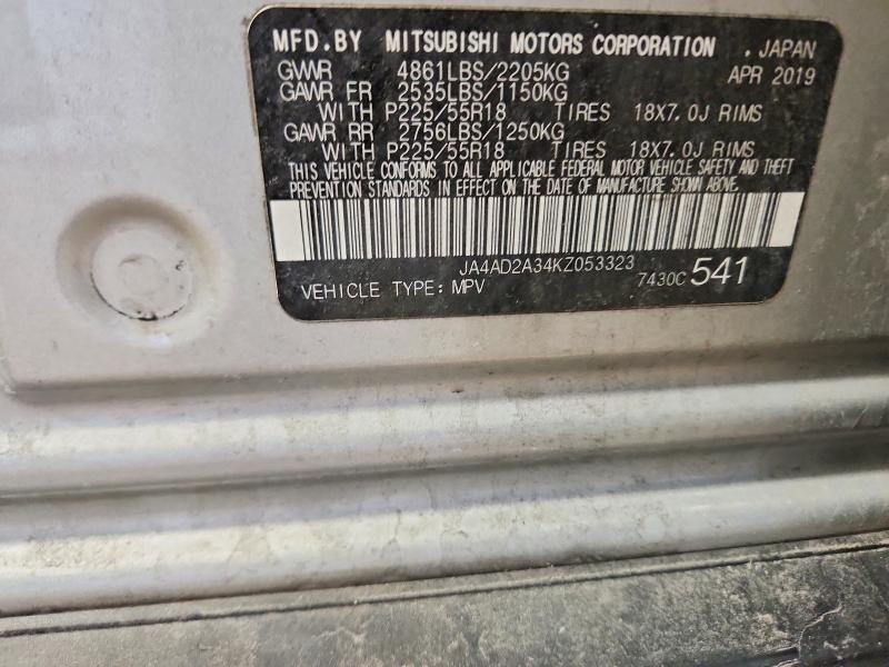 46769106 :رقم المزاد ، JA4AD2A34KZ053323 vin ، 2019 Mitsubishi Outlander مزاد بيع