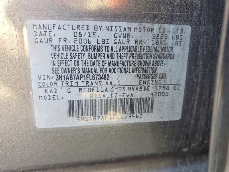2015 Nissan Sentra მანქანა იყიდება აუქციონზე, vin: 3N1AB7AP1FL673462, აუქციონის ნომერი: 79762365