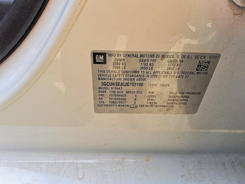 2018 Chevrolet Silverado მანქანა იყიდება აუქციონზე, vin: 3GCUKSEJ6JG103106, აუქციონის ნომერი: 95823215