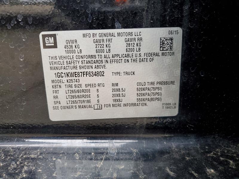 77613995 :رقم المزاد ، 1GC1KWE87FF634802 vin ، 2015 Chevrolet Silverado مزاد بيع