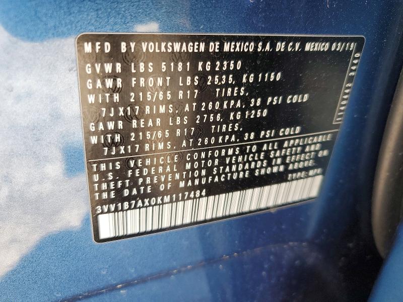 45779336 :رقم المزاد ، 3VV1B7AX0KM117484 vin ، 2019 Volkswagen Tiguan مزاد بيع