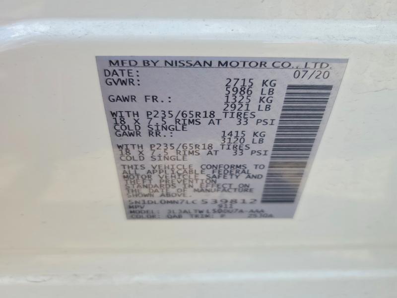 Aukcja sprzedaży 2020 Infiniti Qx60, vin: 5N1DL0MN7LC539812, numer aukcji: 47431676