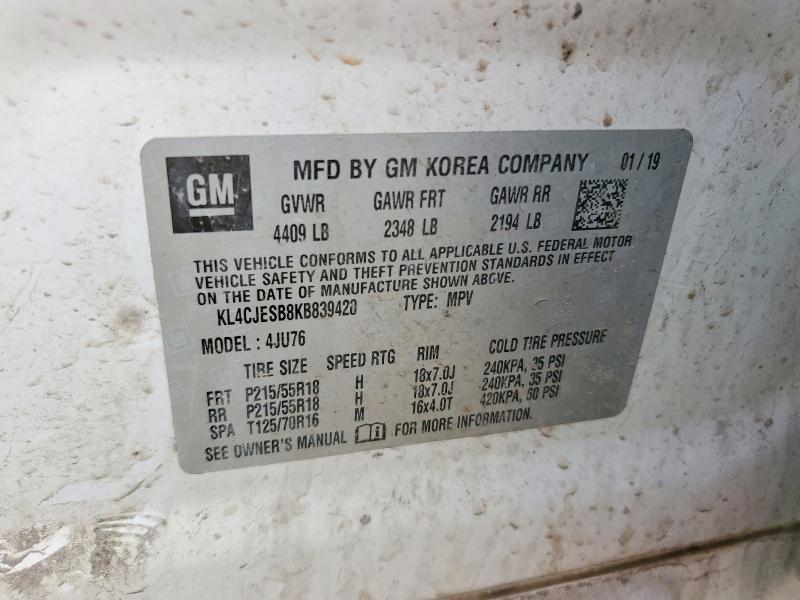 79873685 :رقم المزاد ، KL4CJESB8KB839420 vin ، 2019 Buick Encore مزاد بيع