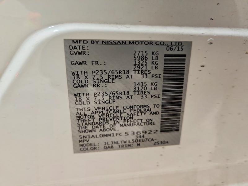 Aukcja sprzedaży 2015 Infiniti Qx60, vin: 5N1AL0MM1FC536922, numer aukcji: 79232155