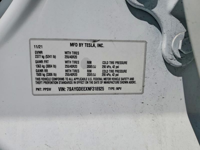 Продажа на аукционе авто 2022 Tesla Model Y, vin: 7SAYGDEEXNF318925, номер лота: 47650766
