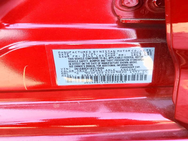 47654006 :رقم المزاد ، 3N1AB8CV1NY218484 vin ، 2022 Nissan Sentra مزاد بيع