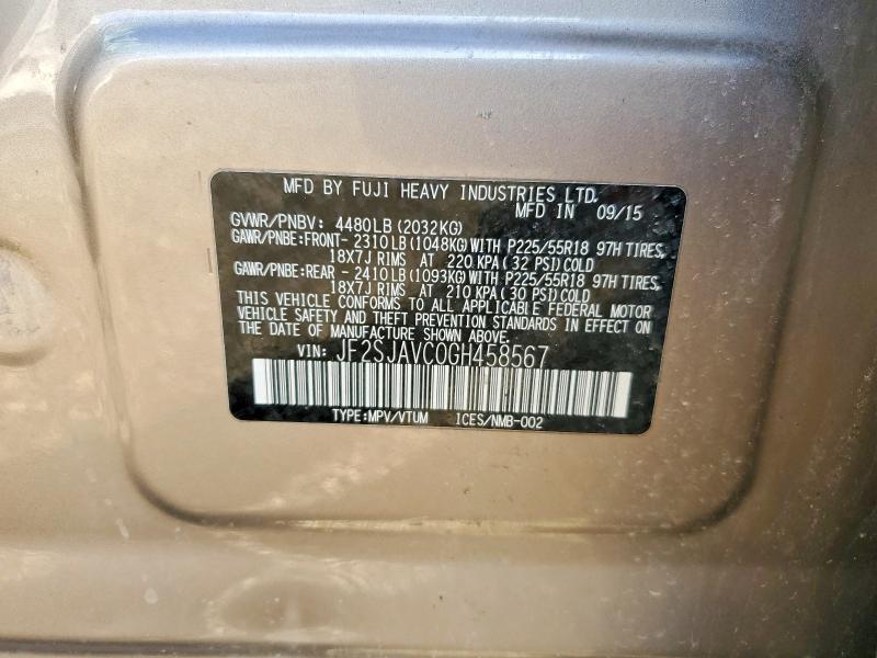 Aukcja sprzedaży 2016 Subaru Forester, vin: JF2SJAVC0GH458567, numer aukcji: 45806756