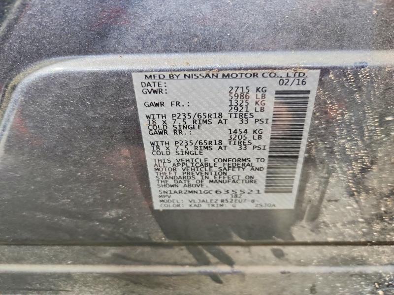 2016 Nissan Pathfinder მანქანა იყიდება აუქციონზე, vin: 5N1AR2MN1GC635521, აუქციონის ნომერი: 79654185