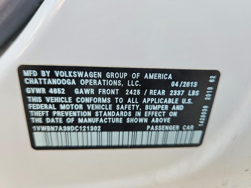 Продажа на аукционе авто 2013 Volkswagen Passat, vin: 1VWBN7A39DC121302, номер лота: 47369886