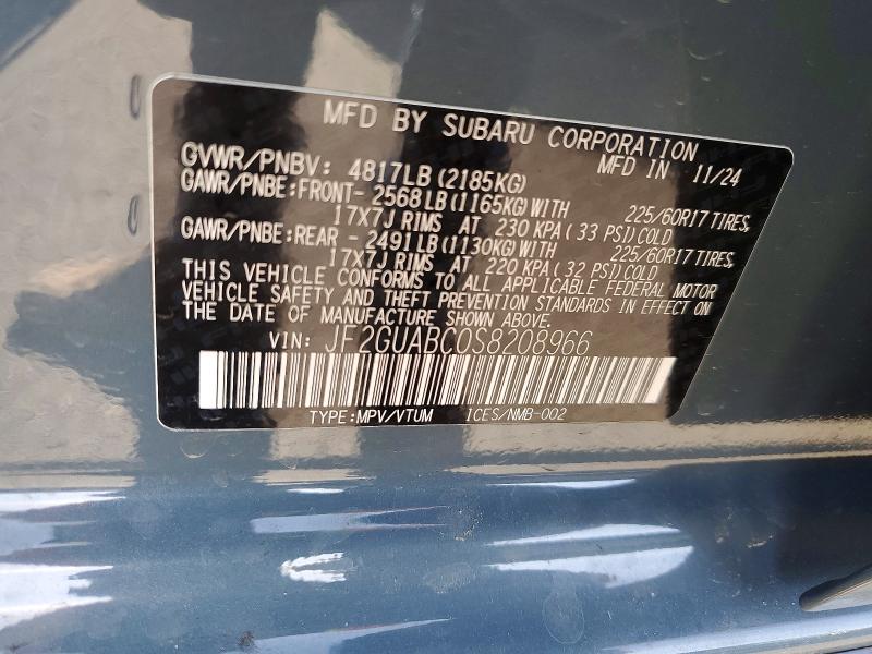 45506616 :رقم المزاد ، JF2GUABC0S8208966 vin ، 2025 Subaru Crosstrek مزاد بيع