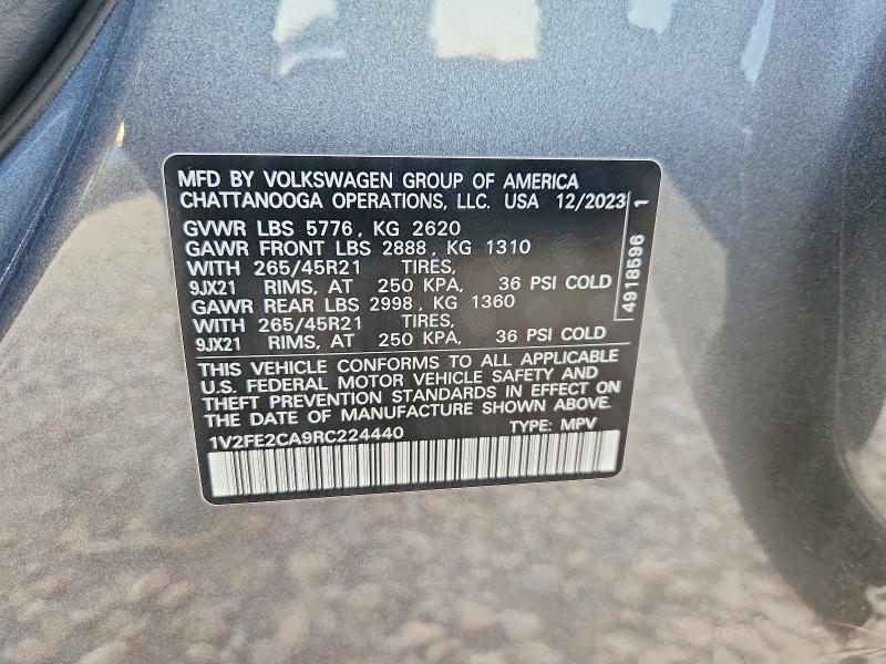 Продажа на аукционе авто 2024 Volkswagen Atlas Cross Sport, vin: 1V2FE2CA9RC224440, номер лота: 46111546