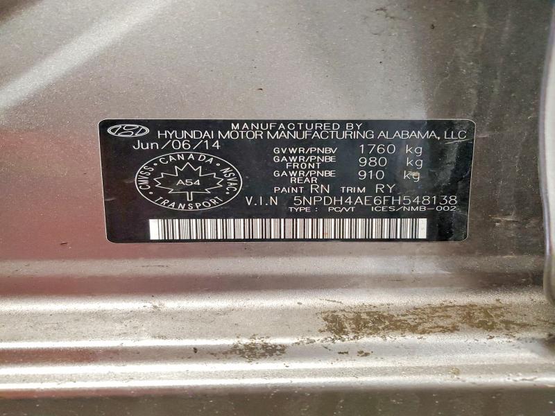 Продажа на аукционе авто 2015 Hyundai Elantra, vin: 5NPDH4AE6FH548138, номер лота: 46837036