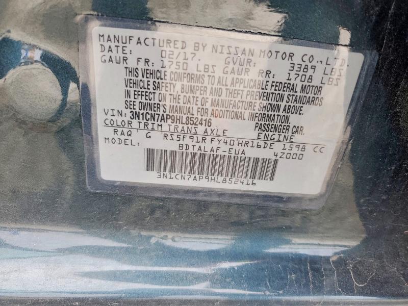 2017 Nissan Versa მანქანა იყიდება აუქციონზე, vin: 3N1CN7AP9HL852416, აუქციონის ნომერი: 47238626