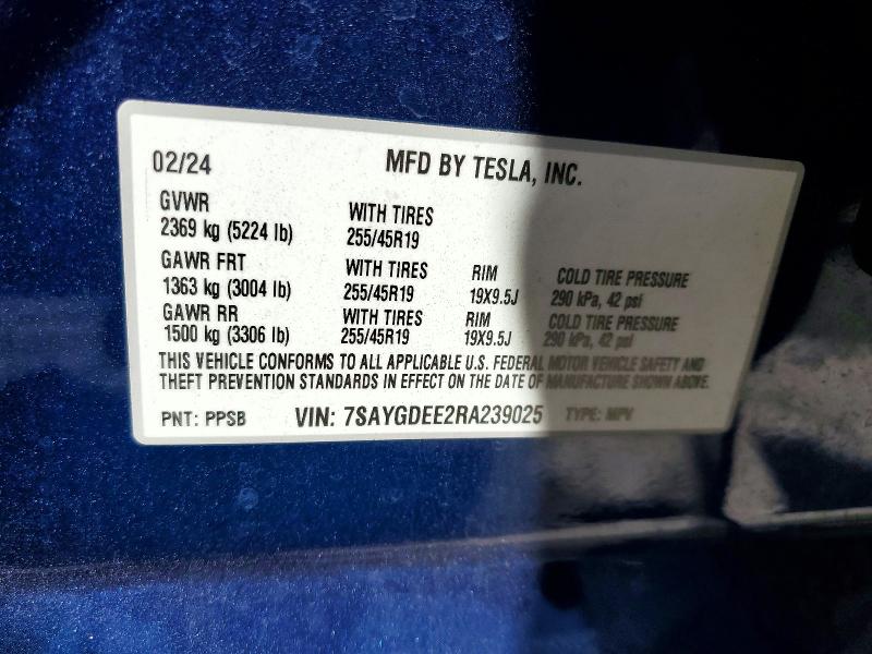 2024 Tesla Model Y მანქანა იყიდება აუქციონზე, vin: 7SAYGDEE2RA239025, აუქციონის ნომერი: 46483446