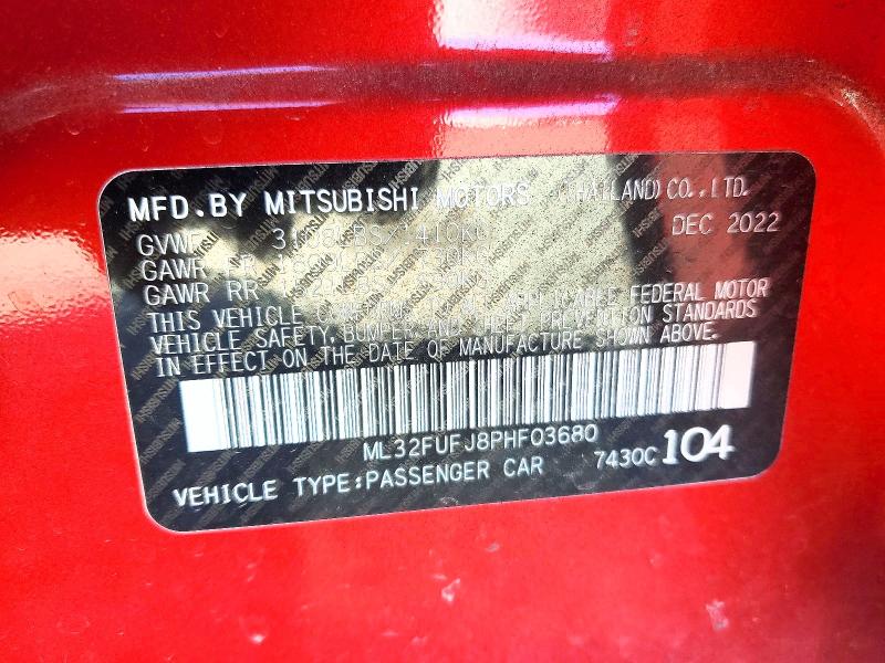 Продаж на аукціоні авто 2023 Mitsubishi Mirage, vin: ML32FUFJ8PHF03680, номер лоту: 41941966
