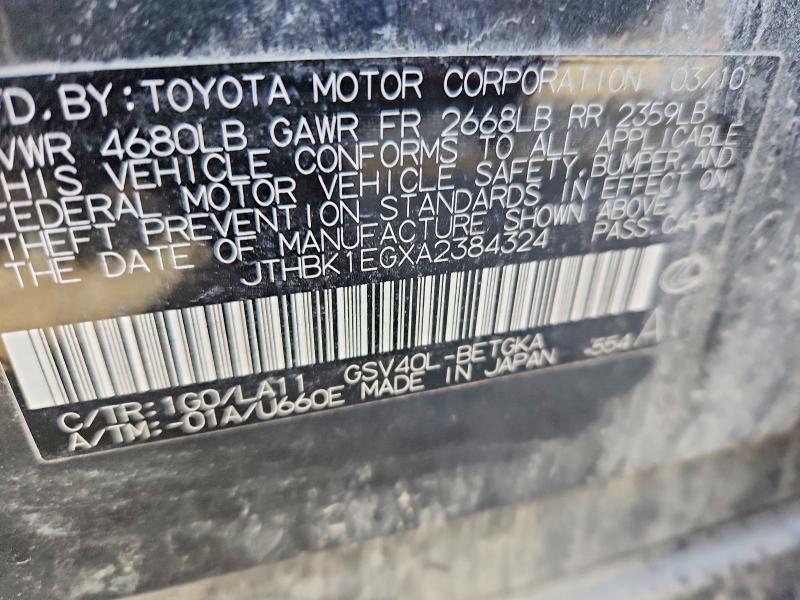 Aukcja sprzedaży 2010 Lexus Es 350, vin: JTHBK1EGXA2384324, numer aukcji: 45683586