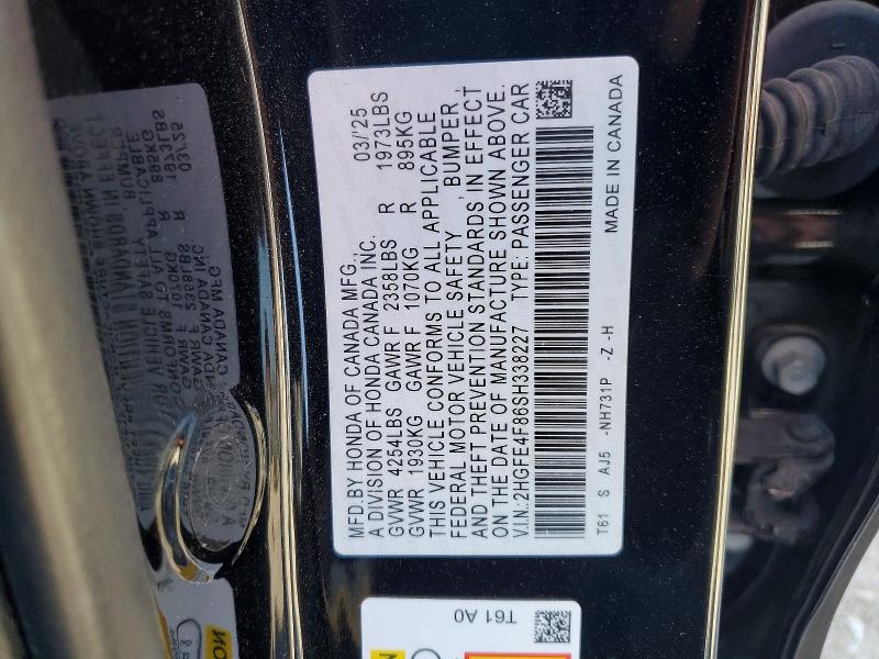 2025 Honda Civic მანქანა იყიდება აუქციონზე, vin: 2HGFE4F86SH338227, აუქციონის ნომერი: 46616326