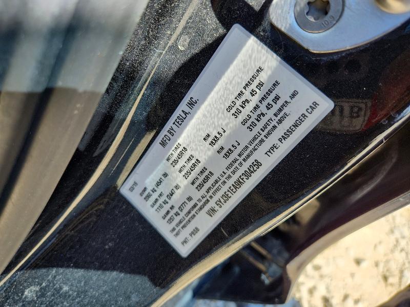 46225046 :رقم المزاد ، 5YJ3E1EA9KF304258 vin ، 2019 Tesla Model 3 مزاد بيع