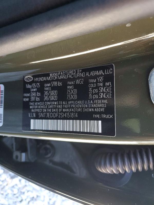 2025 Hyundai Santa Cruz მანქანა იყიდება აუქციონზე, vin: 5NTJEDDF2SH151814, აუქციონის ნომერი: 46182446