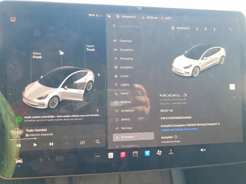 77534855 :رقم المزاد ، 5YJ3E1EB2NF244921 vin ، 2022 Tesla Model 3 مزاد بيع