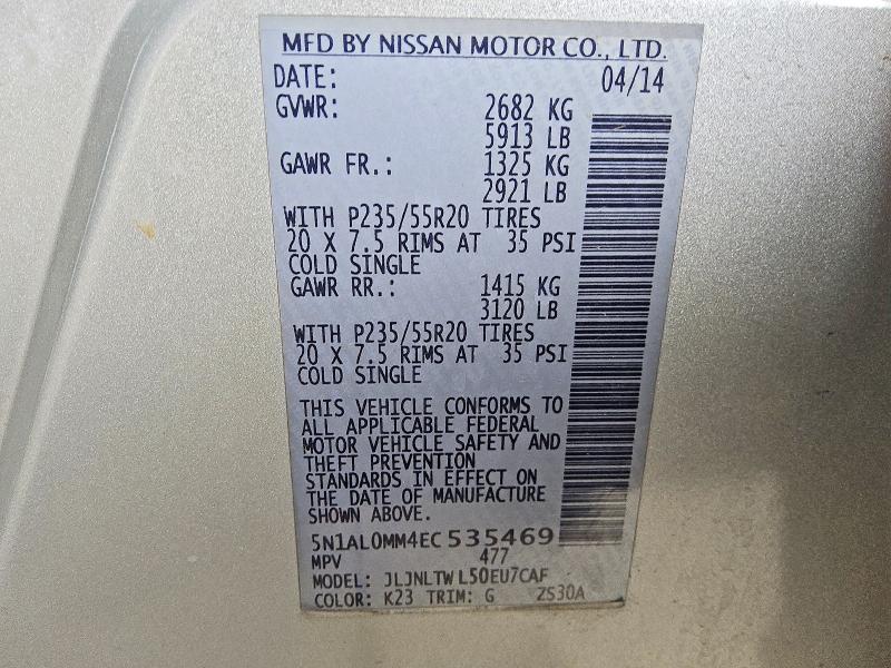 Aukcja sprzedaży 2014 Infiniti Qx60, vin: 5N1AL0MM4EC535469, numer aukcji: 47369046