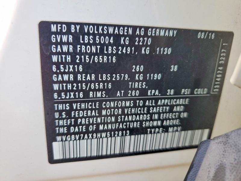 Продаж на аукціоні авто 2017 Volkswagen Tiguan, vin: WVGBV7AX9HW512813, номер лоту: 47301116