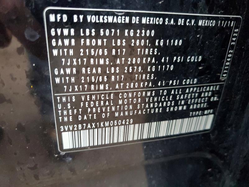 Продажа на аукционе авто 2019 Volkswagen Tiguan, vin: 3VV2B7AX1KM050429, номер лота: 48133846