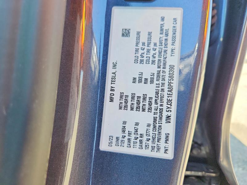 2023 Tesla Model 3 მანქანა იყიდება აუქციონზე, vin: 5YJ3E1EA8PF580390, აუქციონის ნომერი: 46710916