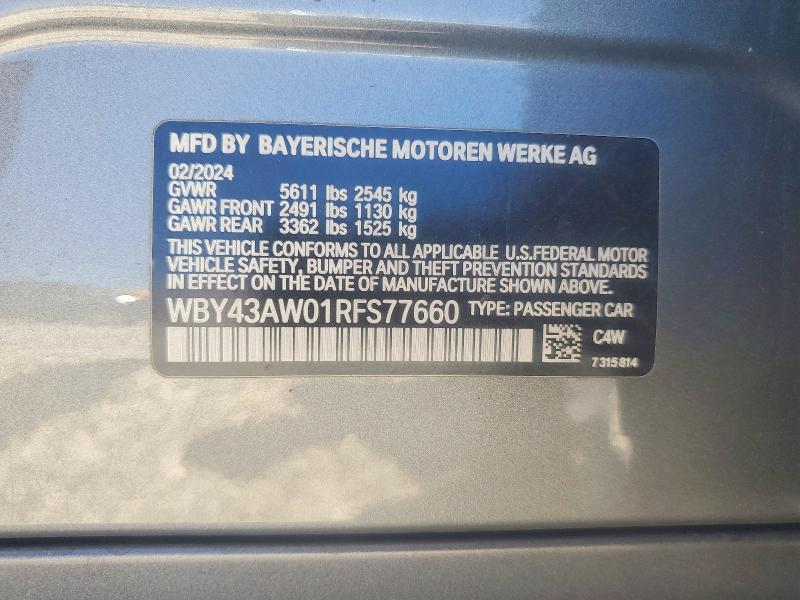 Продаж на аукціоні авто 2024 Bmw I4, vin: WBY43AW01RFS77660, номер лоту: 47360876
