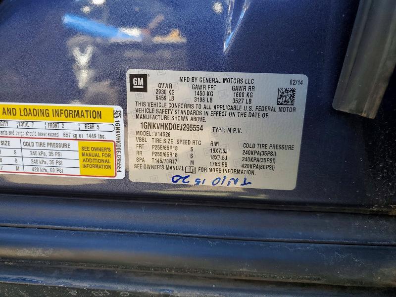 2014 Chevrolet Traverse მანქანა იყიდება აუქციონზე, vin: 1GNKVHKD0EJ295554, აუქციონის ნომერი: 78298195