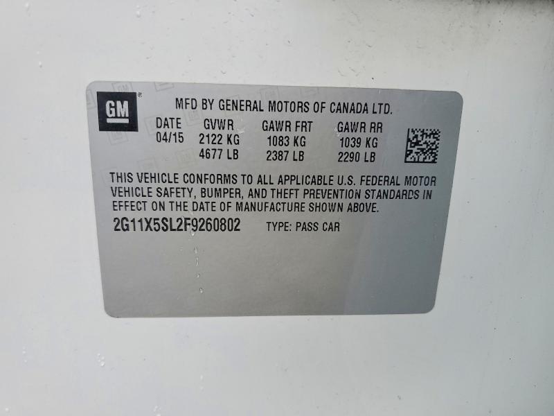 2015 Chevrolet Impala მანქანა იყიდება აუქციონზე, vin: 2G11X5SL2F9260802, აუქციონის ნომერი: 47034326