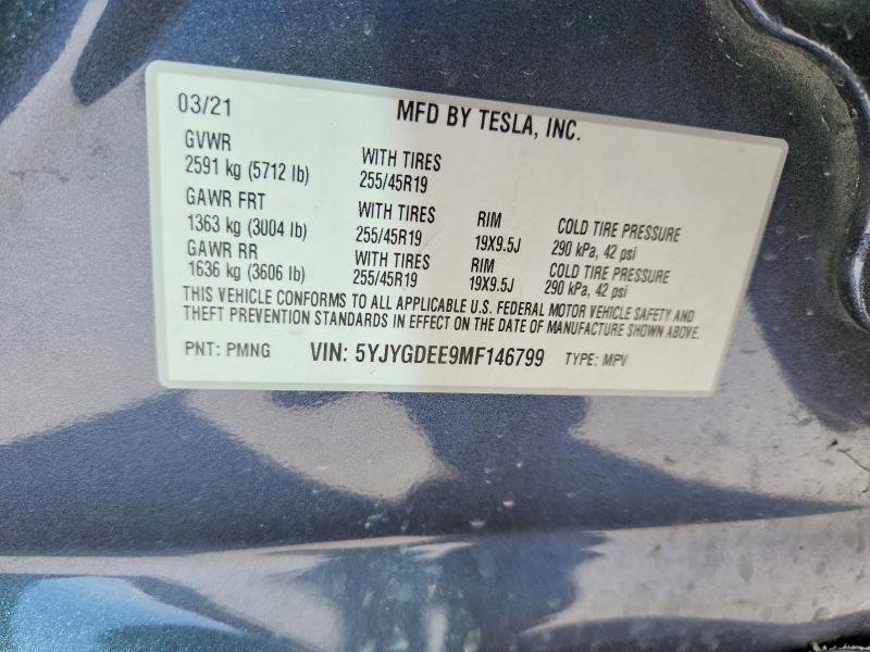 48117346 :رقم المزاد ، 5YJYGDEE9MF146799 vin ، 2021 Tesla Model Y مزاد بيع