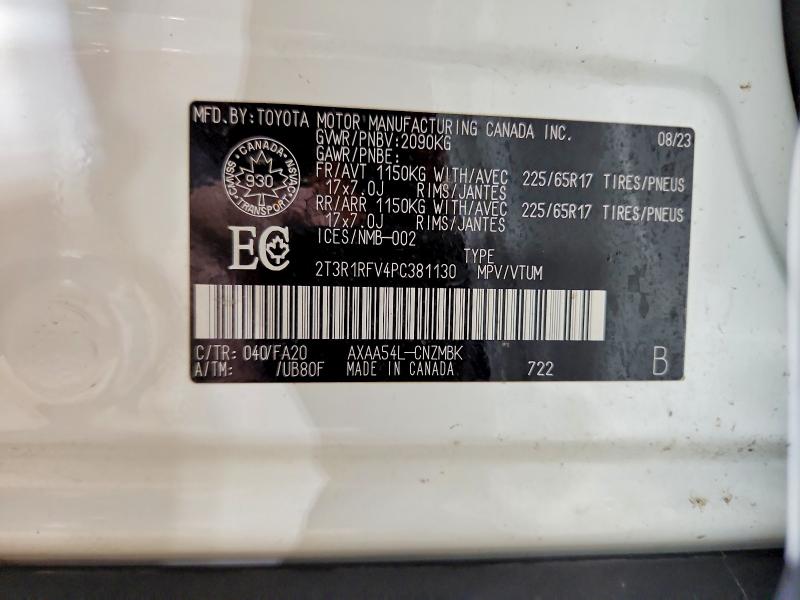 2023 Toyota Rav4 მანქანა იყიდება აუქციონზე, vin: 2T3R1RFV4PC381130, აუქციონის ნომერი: 79494935
