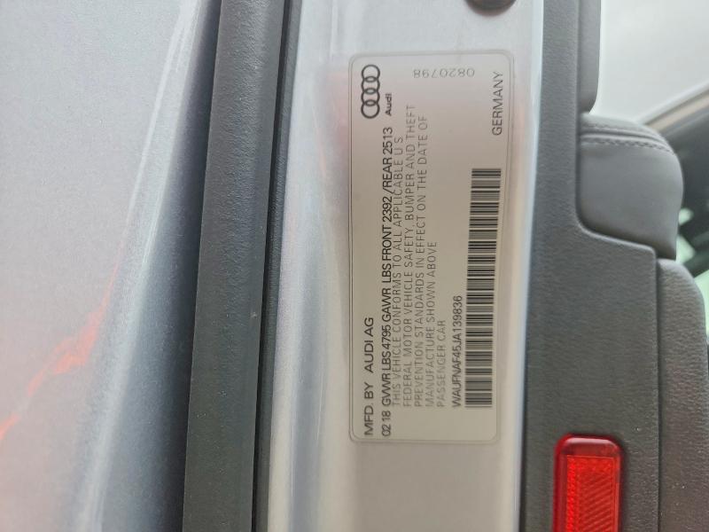 47342716 :رقم المزاد ، WAUFNAF45JA139836 vin ، 2018 Audi A4 مزاد بيع
