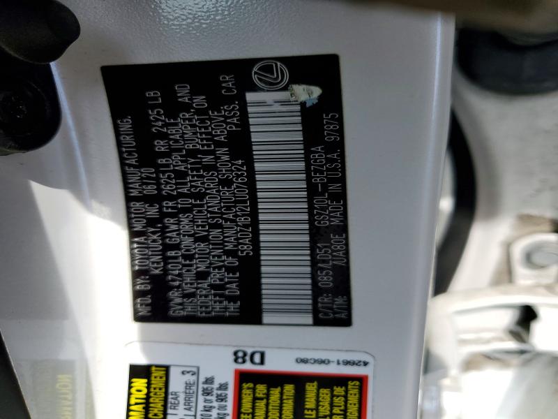 2020 Lexus Es 350 მანქანა იყიდება აუქციონზე, vin: 58ADZ1B12LU076324, აუქციონის ნომერი: 47529816