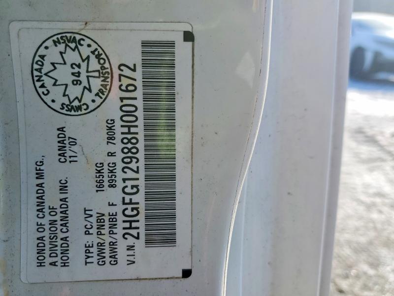 79721585 :رقم المزاد ، 2HGFG12988H001672 vin ، 2008 Honda Civic مزاد بيع