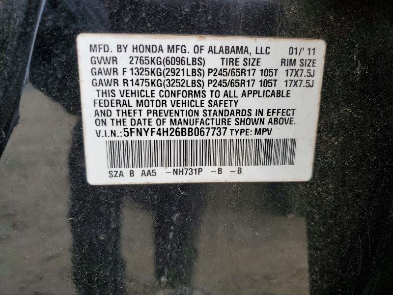 Продаж на аукціоні авто 2011 Honda Pilot, vin: 5FNYF4H26BB067737, номер лоту: 47524846