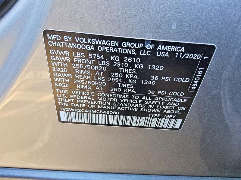 Продаж на аукціоні авто 2021 Volkswagen Atlas, vin: 1V2WR2CA8MC546080, номер лоту: 78720445