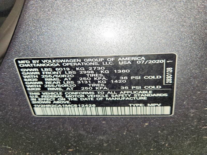 2021 Volkswagen Atlas მანქანა იყიდება აუქციონზე, vin: 1V2HR2CA1MC512426, აუქციონის ნომერი: 47797366