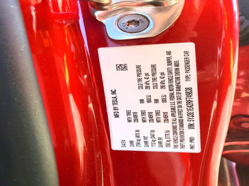 45981656 :رقم المزاد ، 5YJ3E1EA2RF749838 vin ، 2024 Tesla Model 3 مزاد بيع