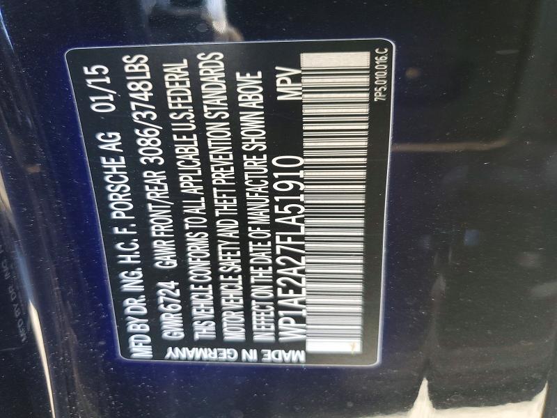 41798066 :رقم المزاد ، WP1AE2A27FLA51910 vin ، 2015 Porsche Cayenne مزاد بيع