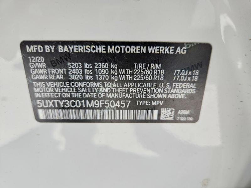 Aukcja sprzedaży 2021 Bmw X3, vin: 5UXTY3C01M9F50457, numer aukcji: 46453566